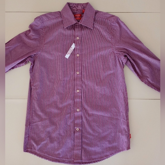 IZOD Mens Vintage Pin Striped Long Sleeve Button Down Dress Shirt Size Small - Picture 3 of 16